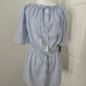 Blue Island Blue/White Striped Short Sleeve Beach Cover Up Sz. (Mrd).